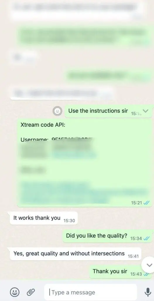 CatchON TV WhatsApp support sending IPTV instructions and Xtream code API