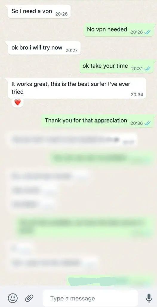 CatchON TV WhatsApp support confirming streaming works without VPN