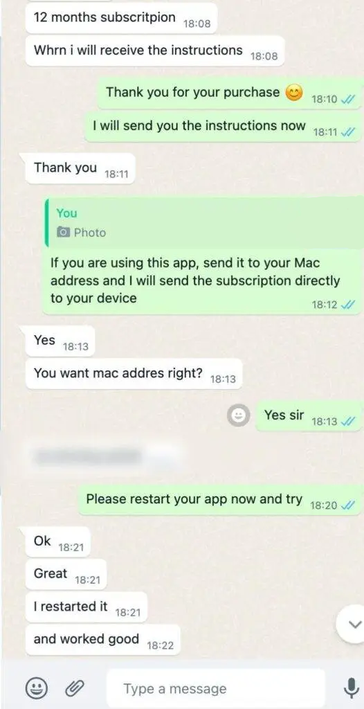 CatchON TV WhatsApp support delivering a 12-month IPTV subscription